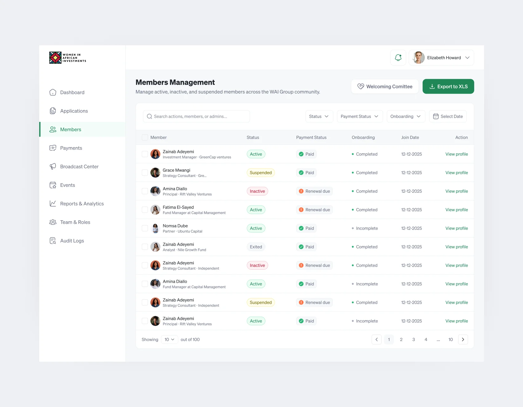 Admin Dashboard (Members Management)